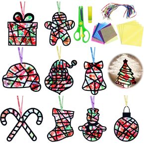 EggSun 36 Sets Christmas Suncatchers Craft Kit for Kids Ornaments Stained Glass Window Arts and Crafts Kit for Classroom Holiday Birthday Projects Home Party Favors Decorations Ages 4 8 12 All in One