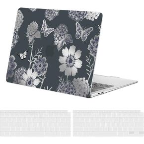 Compatible with MacBook Air 13 inch Case 2022 2021 2020 2019 2018 Release A2337 M1 A2179 A1932 Hard Shell Case + 2 Keyboard Cover Glitter Shiny Mirror for Women Girl Man, Silvery（Flower）