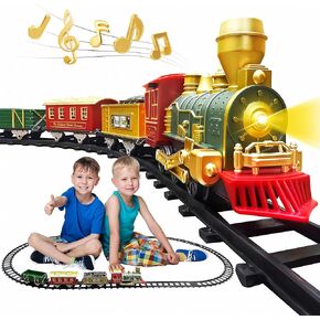 Train Set - Christmas Train Toys, Battery-Powered Locomotive Engine with Sound and Lights, Cargo Cars & 10 Tracks, Toy Train Sets for Boys Age 2 3 4 5 6