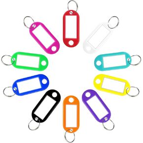 60 Pack Plastic Key Tags Key Label Tags with Split Ring Label Window 10 Assorted Colors Key Chains Tag