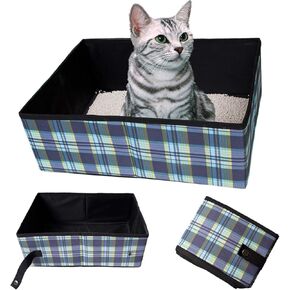 Collapsible Portable Cat Litter Box - Foldable and Packable Travel Litter Box for Cats, Cat Collapsible Litter Box Soft Foldable Waterproof, Standard Portable Collapsible Litter Carrier Blue