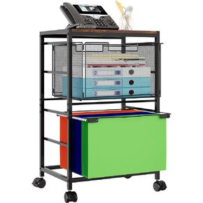 Movable Pull-Out File Folder Rack, Rolling File Cart with Drawer, Hanging File Folder for Letter & Legal Size, Filing Cabinets for Home Office Desk Organizer, Black