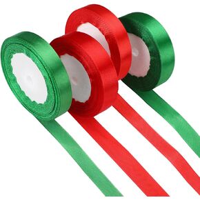 100 Yards Christmas Ribbon, 4 Rolls 0.6 Inch and 0.8 Inch Wide Satin Ribbon Fabric Silk Red Green Ribbon for Gift Wrapping Solid Satin Ribbons for Xmas Wedding Party Decoration Handmade Craft