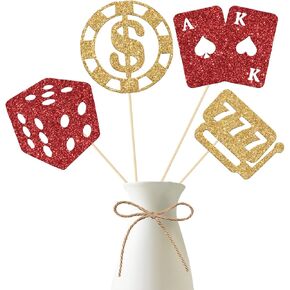 12 Pieces Red Gold Casino Centerpiece Sticks, Casino Party Decorations, Poker Theme Party Decor, Card Game Theme Las Vegas Scene Birthday Party Decoration Supplies