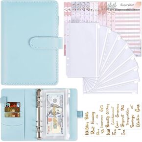 Budget Binder with Zipper Envelopes, Money Organizer for Cash with 8 Pcs Cash Envelopes for Budgeting, Money Saving Binder with 12Pcs budgeting Sheets and 2Pcs Golden Labels for A6 Binder