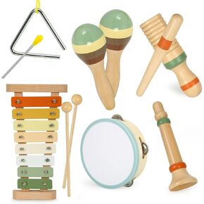 Musical Instruments Set Toys for Toddlers 1-3 - Neutral Colors Wooden Montessori Toys Percussion Music Modern Xylophone Drum Birthday Chirstmas Gifts for 1 2 3 Year Old Kids Baby Toddlers Boys Girls