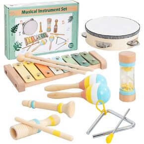 Toddler Musical Instruments Set - Wooden Musical Toys for Toddlers 1-3 Years Old, Percussion Montessori Toys for 1 2 3 Year Old, Modern Boho Xylophone Birthday Gifts Kids Baby Musical Instruments