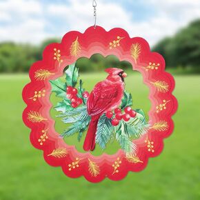 Red Cardinal Wind Chime, 12 Inch 3D Rotating Wind Chimes Cardinal Wind Spinners Outdoor Kinetic Metal Wind Chime Cardinal Gifts for Garden Yard Patio Decoration