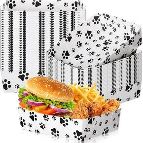 Mifoci 48 Pcs Dog Paw Party Paper Food Trays 5 lb Large Paper Food Boats Disposable Snack Trays for Burger Fries, Birthday, Puppy Theme Party Supplies (Colorful,Classic Style)