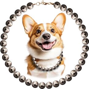 KUDES Exquisite and Adjustable Dog Necklace: Elegant Classic Pearl Collar Necklace Accessories for Dogs, Occasions and Gatherings (Gunmetal, M(11.8-14.5 Inches))