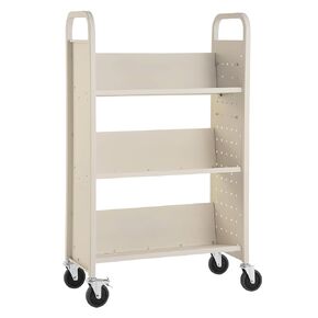 VEVOR Book Cart, 330 lbs Library Cart, 31.1" x 15.2" x 49.2" Rolling Book Cart, Single Sided V-Shaped Sloped Shelves with 4-Inch Lockable Wheels for Home Shelves Office and School, Book Truck in Cream