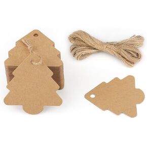 Christmas Tree Gift Tags,Gift Wrap Tags,100 Pcs Kraft Paper Gift Tag with String,Blank Craft Gift Tag with Natural Jute Twine String