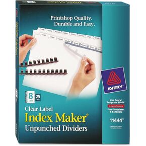 Avery 11444 صانع الفهرس، ليزر، غير مثقوب، 8 علامات تبويب، 25 مجموعة/BX، 11 بوصة × 8-1/2 بوصة، WE