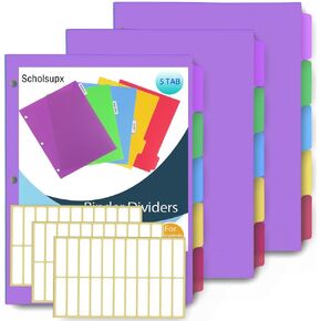 Binder Dividers for 3 Ring Binder, 8 Tab Set, Durable Plastic Dividers with Tabs for Letter Size, Colorful Notebook Dividers for for Office, School
