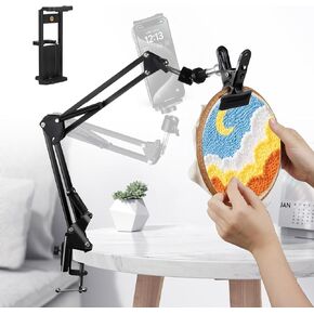 Black Adjustable Embroidery Hoops Stand for Hand Work,3-in-1 Hoop/Tablet/Phone Holder Desk Stand,Cross Stitch Frame with 360° Rotation,Needlework Frame
