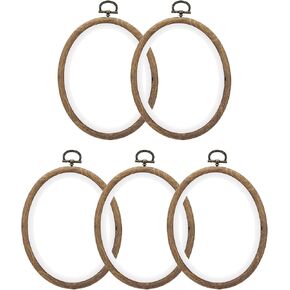 PATIKIL 6x4.7inch Embroidery Hoops, 5Pieces Imitated Wood Oval Frame Cross Stitch Hoop Ring for Embroidery Art Craft Sewing Ornaments Hanging Decoration