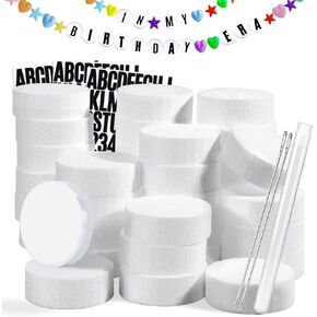 Pllieay 36Pcs Craft Foam Circles with Stickers, Elastic String and Needle, 3 Inch Foam Circles for Friendship Bracelet, Birthday Party, Christmas Decoration