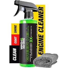 WASH&WHIPS Green Hell Engine Machine Cleaner & Degreaser - Car Engine Detailing Professional Strength Cuts Through Grime, Grease, Oil, Debris & Build-up, 16 fl oz