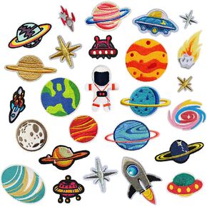 26Pcs Embroidery Patches Outer Space Planet Pattern DIY Ironing Sewing Dress Jeans T-Shirt School Bag Curtain Hat Jacket Decoration
