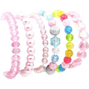 6 Pieces Princess Bracelets,Rainbow Stretchy Bead Bracelets Pink Love Bracelet,Girls Costume Jewelry Set