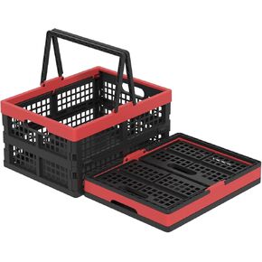 15 L Collapsible Plastic Shopping Basket with Handles, 2 Pack Folding Plastic Storage Crates