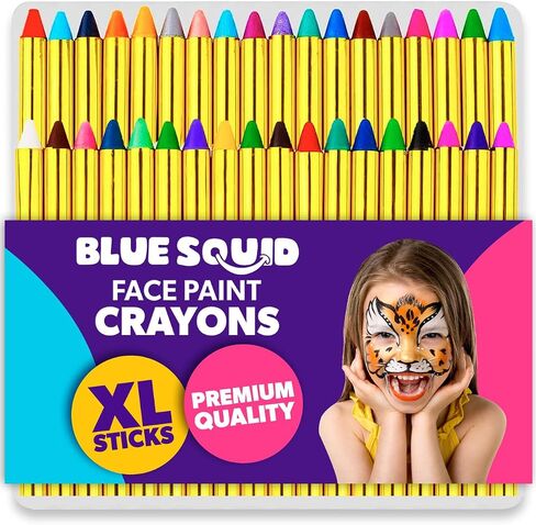 Blue Squid Face Paint Crayons for Kids - 42pcs XL Non-Toxic, Washable Body Paint Crayons - Our Face Painting Kit Makeup Sticks are Easy to Use, Safe for Sensitive Skin and Perfect for a Kids Party in Kuwait