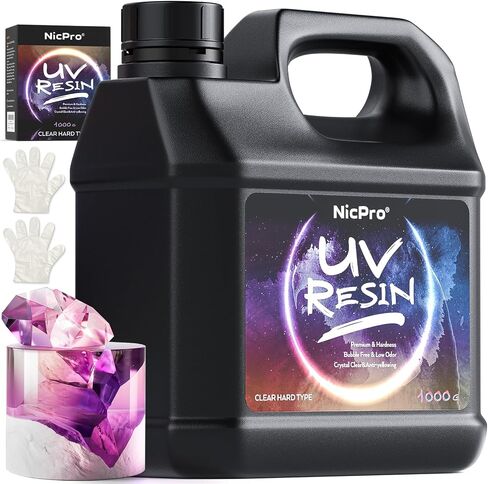 Nicpro UV الراتنج 1000 جرام، مجموعة صمغ راتنجات الإيبوكسي الشفاف بالأشعة فوق البنفسجية، رائحة منخفضة وعلاج سريع لأشعة الشمس من الراتنج الصلب للأشعة فوق البنفسجية لصناعة المجوهرات، الحرف اليدوية اليدوية والطلاء والصب in Kuwait