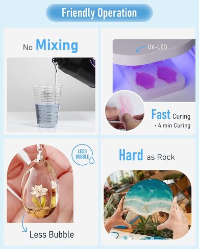 Nicpro UV الراتنج 1000 جرام، مجموعة صمغ راتنجات الإيبوكسي الشفاف بالأشعة فوق البنفسجية، رائحة منخفضة وعلاج سريع لأشعة الشمس من الراتنج الصلب للأشعة فوق البنفسجية لصناعة المجوهرات، الحرف اليدوية اليدوية والطلاء والصب in Kuwait