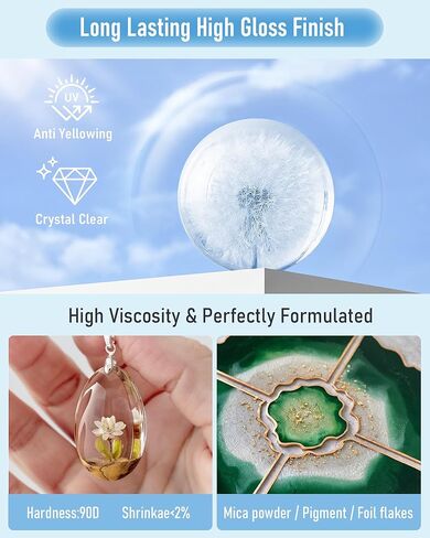Nicpro UV الراتنج 1000 جرام، مجموعة صمغ راتنجات الإيبوكسي الشفاف بالأشعة فوق البنفسجية، رائحة منخفضة وعلاج سريع لأشعة الشمس من الراتنج الصلب للأشعة فوق البنفسجية لصناعة المجوهرات، الحرف اليدوية اليدوية والطلاء والصب in Kuwait