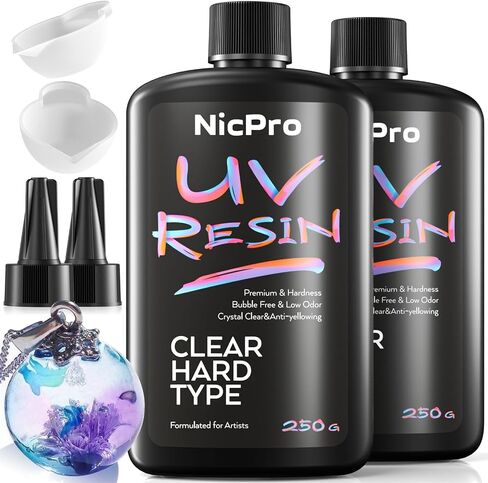 Nicpro UV الراتنج 1000 جرام، مجموعة صمغ راتنجات الإيبوكسي الشفاف بالأشعة فوق البنفسجية، رائحة منخفضة وعلاج سريع لأشعة الشمس من الراتنج الصلب للأشعة فوق البنفسجية لصناعة المجوهرات، الحرف اليدوية اليدوية والطلاء والصب in Kuwait