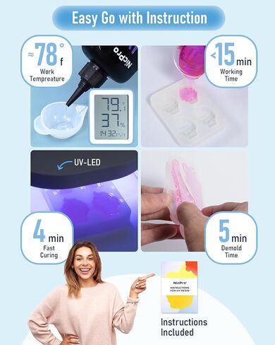 Nicpro UV الراتنج 1000 جرام، مجموعة صمغ راتنجات الإيبوكسي الشفاف بالأشعة فوق البنفسجية، رائحة منخفضة وعلاج سريع لأشعة الشمس من الراتنج الصلب للأشعة فوق البنفسجية لصناعة المجوهرات، الحرف اليدوية اليدوية والطلاء والصب in Kuwait
