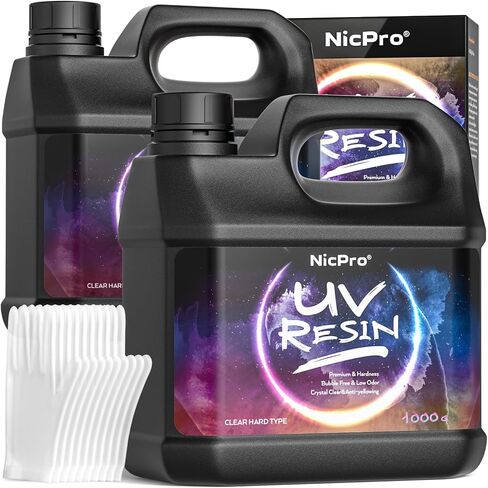 Nicpro UV الراتنج 1000 جرام، مجموعة صمغ راتنجات الإيبوكسي الشفاف بالأشعة فوق البنفسجية، رائحة منخفضة وعلاج سريع لأشعة الشمس من الراتنج الصلب للأشعة فوق البنفسجية لصناعة المجوهرات، الحرف اليدوية اليدوية والطلاء والصب in Kuwait