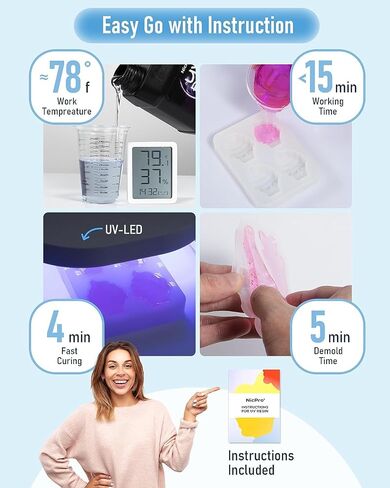 Nicpro UV الراتنج 1000 جرام، مجموعة صمغ راتنجات الإيبوكسي الشفاف بالأشعة فوق البنفسجية، رائحة منخفضة وعلاج سريع لأشعة الشمس من الراتنج الصلب للأشعة فوق البنفسجية لصناعة المجوهرات، الحرف اليدوية اليدوية والطلاء والصب in Kuwait
