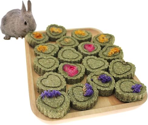 36Pcs Bunny Chew Toys,Natural Timothy Hay Handmade Grass Cakes Molar Treats for Bunny Chinchilla Guinea Pig Dwarf Rabbit Improves Teeth Health in Kuwait
