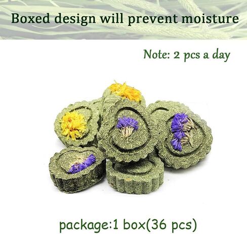 36Pcs Bunny Chew Toys,Natural Timothy Hay Handmade Grass Cakes Molar Treats for Bunny Chinchilla Guinea Pig Dwarf Rabbit Improves Teeth Health in Kuwait