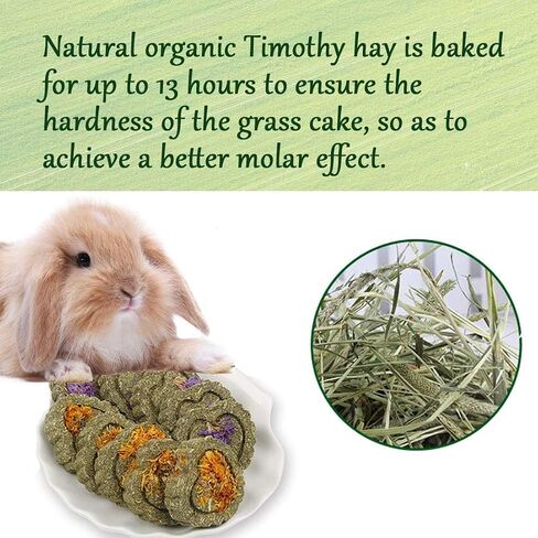36Pcs Bunny Chew Toys,Natural Timothy Hay Handmade Grass Cakes Molar Treats for Bunny Chinchilla Guinea Pig Dwarf Rabbit Improves Teeth Health in Kuwait