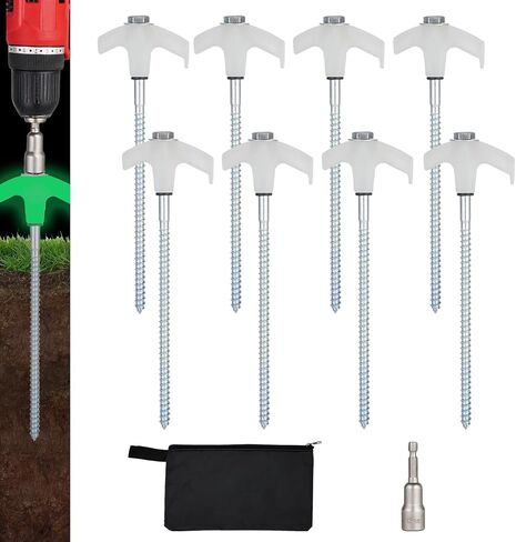 12 Pack Screw in Tent Stakes Heavy Duty,8 Inch Ground Anchors Screw in,Metal Stakes with Hex Head Driver,Camping Tent Accessories.(Orange) in Saudi Arabia