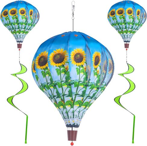 2Pack Multicolor Hot Air Balloon Rainbow Wind Spinner Garden Decor, 59" H x 12" W, Nylon, UV & Weather Resistant, Fully Collapsible in Kuwait