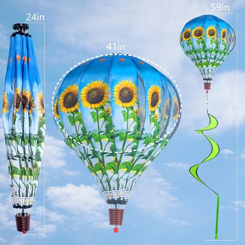 2Pack Multicolor Hot Air Balloon Rainbow Wind Spinner Garden Decor, 59" H x 12" W, Nylon, UV & Weather Resistant, Fully Collapsible in Kuwait