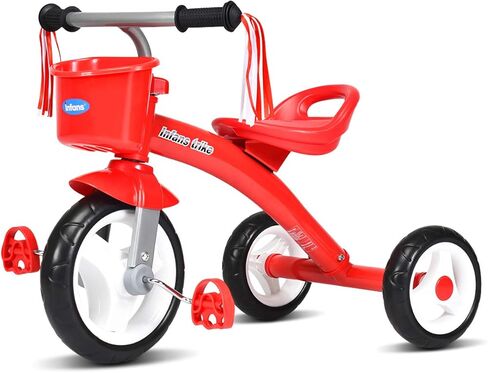 دراجة ثلاثية العجلات للأطفال من INFANS مع مقعد قابل للتعديل، وسلة تخزين، وعجلات هادئة ممتازة، ومقبض غير قابل للانزلاق (أحمر) in Kuwait