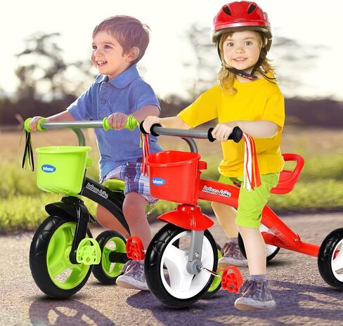 دراجة ثلاثية العجلات للأطفال من INFANS مع مقعد قابل للتعديل، وسلة تخزين، وعجلات هادئة ممتازة، ومقبض غير قابل للانزلاق (أحمر) in Kuwait