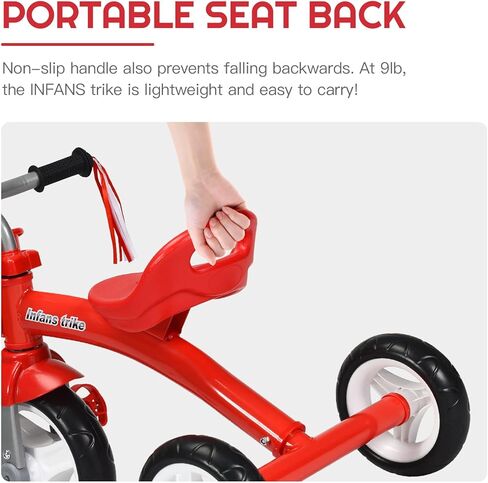دراجة ثلاثية العجلات للأطفال من INFANS مع مقعد قابل للتعديل، وسلة تخزين، وعجلات هادئة ممتازة، ومقبض غير قابل للانزلاق (أحمر) in Kuwait