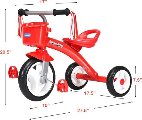 دراجة ثلاثية العجلات للأطفال من INFANS مع مقعد قابل للتعديل، وسلة تخزين، وعجلات هادئة ممتازة، ومقبض غير قابل للانزلاق (أحمر) in Kuwait