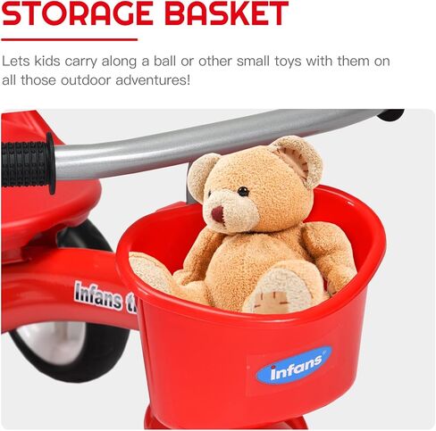 دراجة ثلاثية العجلات للأطفال من INFANS مع مقعد قابل للتعديل، وسلة تخزين، وعجلات هادئة ممتازة، ومقبض غير قابل للانزلاق (أحمر) in Kuwait