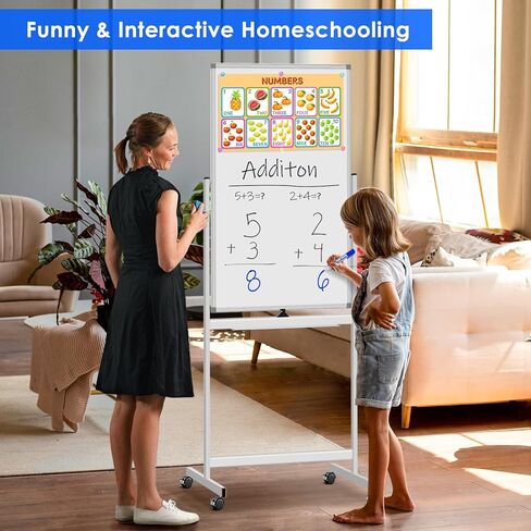 لوحة بيضاء مغناطيسية متنقلة من maxtek، لوحة مسح جافة مزدوجة الجوانب مقاس 40 × 24، لوحة بيضاء متدحرجة، إطار من الألومنيوم، لوحة بيضاء على عجلات للفصول الدراسية المنزلية والمكتبية (40 × 24 أسود) in Kuwait