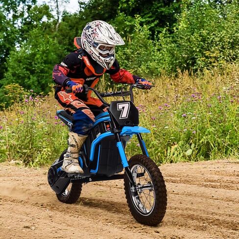 24V Electric Dirt Bike for Kids 8-14, Kids Motorcycle Electric Bike Motor Bike with Authentic Motocross Dirt Bikes Geometry, Rear-Wheel Drive, High-Torque, Kids Electric Dirt Bike, Blue in Kuwait