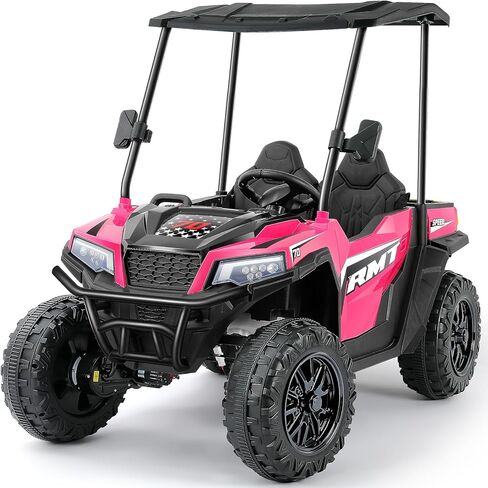 ELEMARA 2 Seater Ride on Toy for Big Kids w/Sun Shade, Dump Bed & Shovel,4WD Powered Electric Ride on Car,12V 10AH Battery Cars w/Remote Control, Ride on Truck,3 Speeds,LED Lights,Bluetooth Music,Pink in Saudi Arabia
