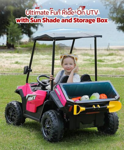 ELEMARA 2 Seater Ride on Toy for Big Kids w/Sun Shade, Dump Bed & Shovel,4WD Powered Electric Ride on Car,12V 10AH Battery Cars w/Remote Control, Ride on Truck,3 Speeds,LED Lights,Bluetooth Music,Pink in Saudi Arabia