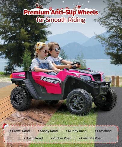 ELEMARA 2 Seater Ride on Toy for Big Kids w/Sun Shade, Dump Bed & Shovel,4WD Powered Electric Ride on Car,12V 10AH Battery Cars w/Remote Control, Ride on Truck,3 Speeds,LED Lights,Bluetooth Music,Pink in Saudi Arabia