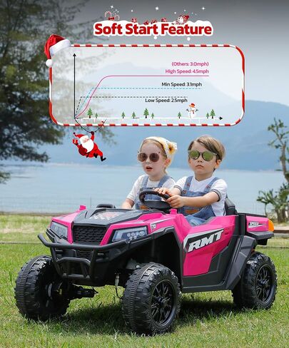 ELEMARA 2 Seater Ride on Toy for Big Kids w/Sun Shade, Dump Bed & Shovel,4WD Powered Electric Ride on Car,12V 10AH Battery Cars w/Remote Control, Ride on Truck,3 Speeds,LED Lights,Bluetooth Music,Pink in Saudi Arabia